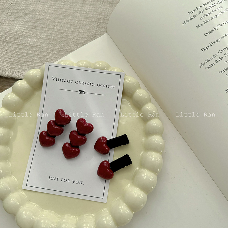 Little Ran 秋冬新款儿童可爱布艺爱心发夹女童侧边夹宝宝刘海夹