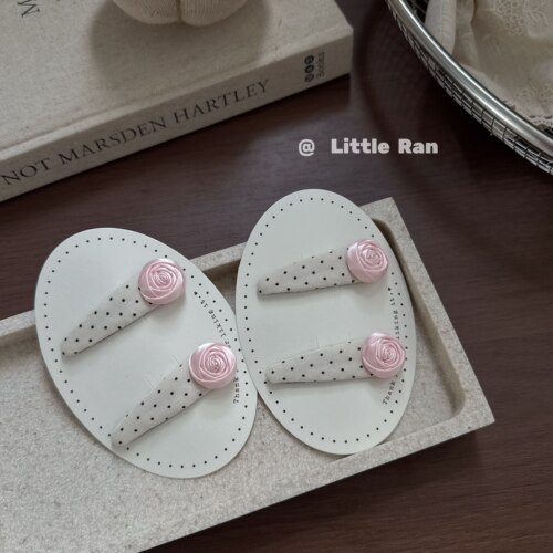 Little Ran小众玫瑰花发夹女童波点发饰甜美可爱儿童侧边夹碎发夹