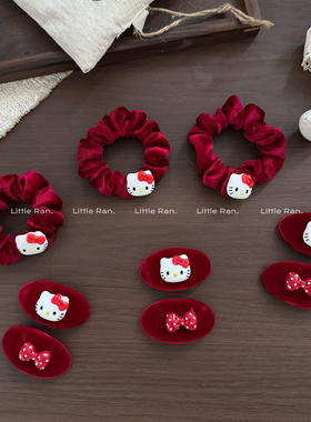 Little Ran 新年Hello Kitty红色发圈发夹女可爱卡通头饰发夹百搭