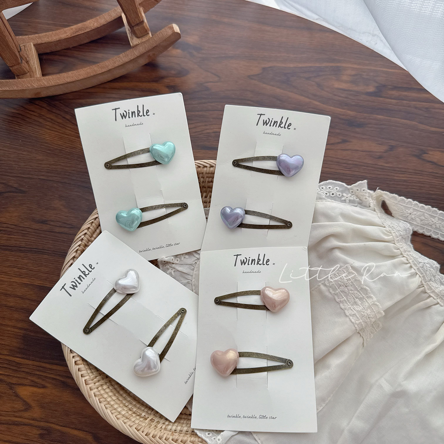 Little Ran早秋珍珠爱心发夹韩系儿童发夹女童甜美可爱宝宝碎发夹