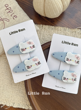 Little Ran 可爱卡通猫咪发夹女童蓝色波点刘海夹百搭少女心发饰