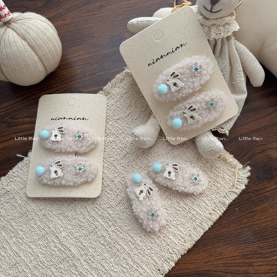 Little Ran 秋冬可爱毛绒发夹儿童不伤发刘海夹女童发饰可爱