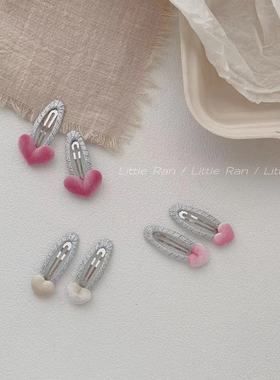 Little Ran 春夏爱心发饰宝宝可爱发夹丝绒桃心刘海碎发夹子