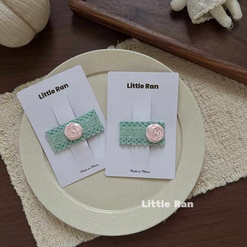 Little Ran玫瑰花朵发夹不伤发女童甜美可爱刘海夹发饰宝宝边夹