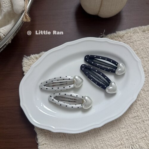 Little Ran波点珍珠爱心发夹高级感女刘海夹侧边夹发饰女童碎发夹