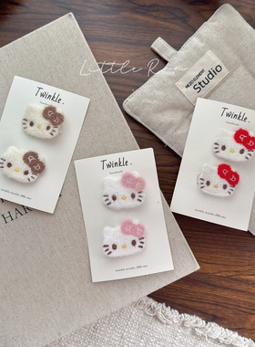 Little Ran  早秋儿童可爱毛绒KT猫发夹女童甜美可爱宝宝侧边夹