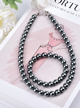 花千树珠宝 10mm大溪地钢琴黑施家珍珠项链女锁骨链时尚简约颈链