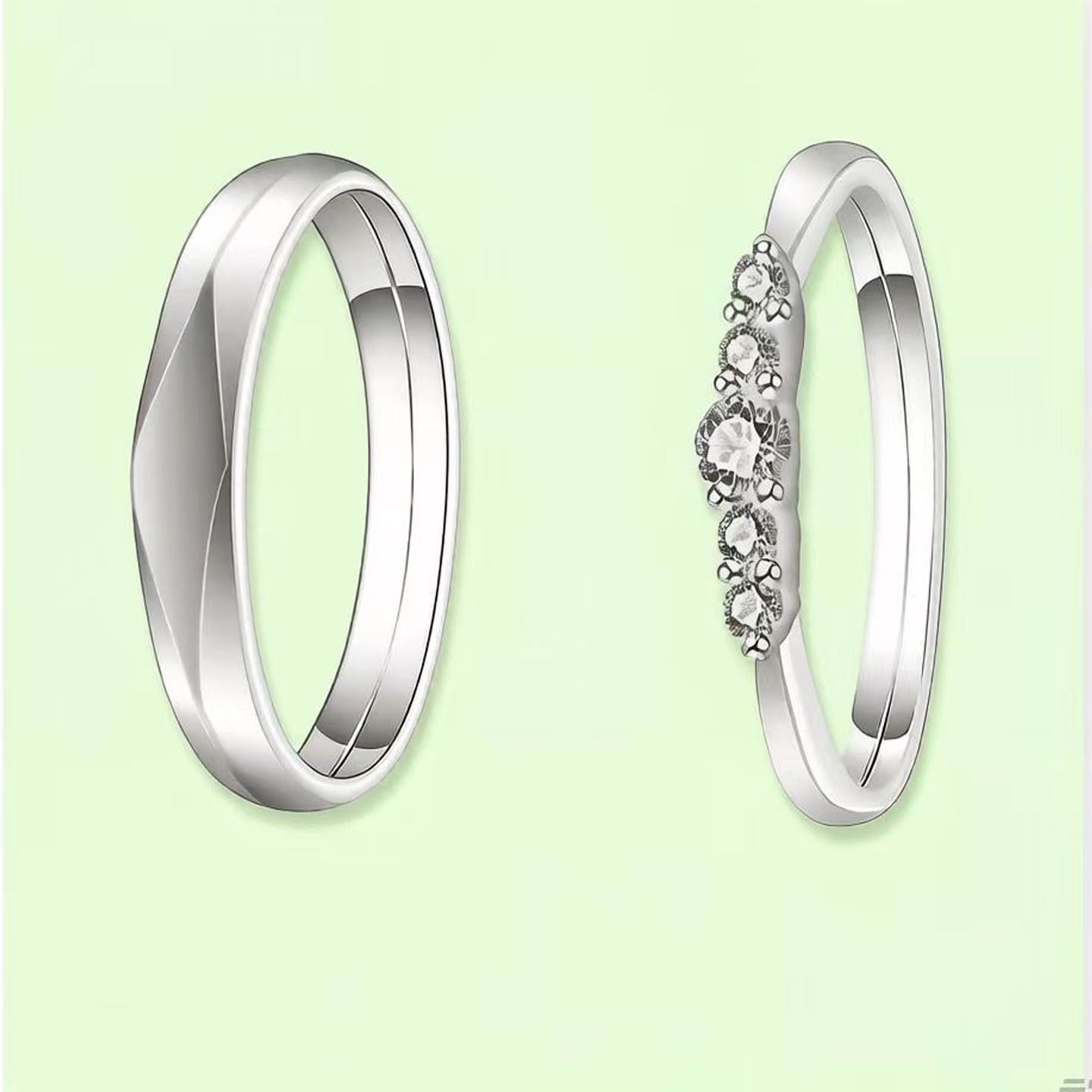 【相守.捧花】情侣对戒925纯银镀18K白金镶嵌莫桑钻石结订婚男女