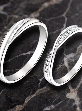 闪耀银光潮酷纯银情侣对戒