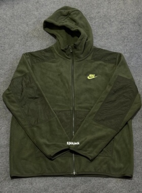 Nike耐克摇粒绒运动休闲舒适保暖拼接拉链连帽夹克外套DD4883-355