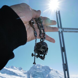 主师原创2025手工焊接打造925纯银暗黑系骷髅珠链项链吊坠海外款