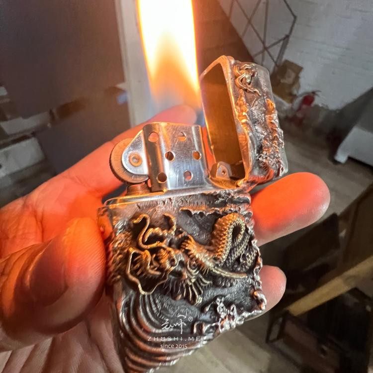 主师原创南宋陈容画龙鼻祖手工雕刻传统云龙浮雕Zippo打火机