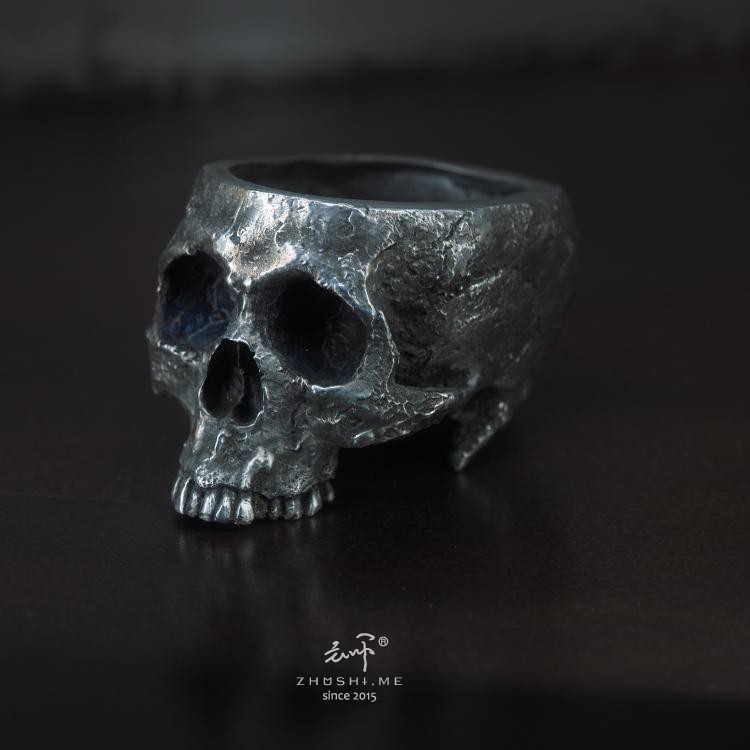 主师银饰手工制作厚重锌古银材质骷髅烟灰缸油灯储物罐暗黑手把件
