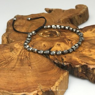 主师新款 超精细s925原创可调节骷髅头纯手工编织手链脚链