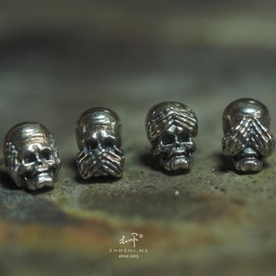 主师设计s925简约百搭尼泊尔之僧佛头勿看勿听勿说纯银耳钉包邮