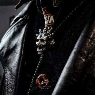 主师原创「密藏探秘」「尸陀林主」镶嵌纯银暗黑骷髅般若领带项链