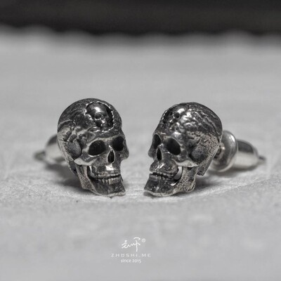 主师原创设计纯银骷髅耳钉暗黑