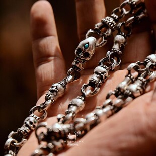 主师原创「密藏探秘」纯银尸陀林主镇魂金刚旋转s925骷髅绿松项链