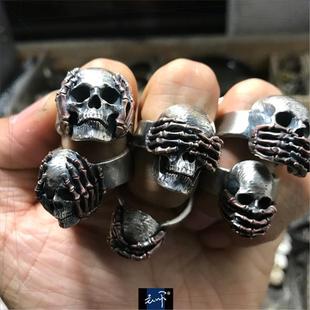 主师银饰缔造论语精髓非礼勿听勿看勿说Z系超写实暗黑骷髅戒指