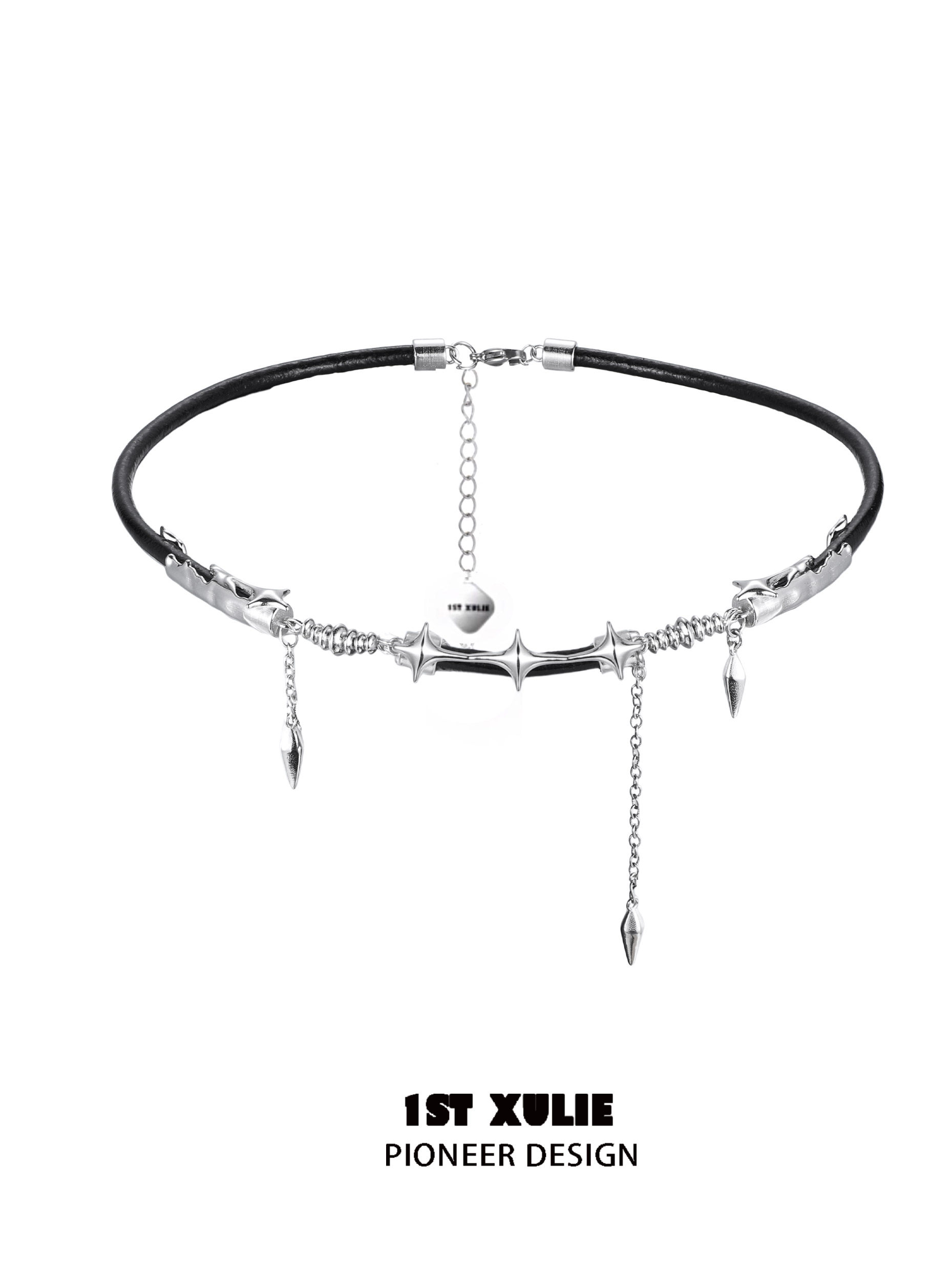 1STXULIE Leather Goth Choker with Metal Chain Tassels - Product image 5