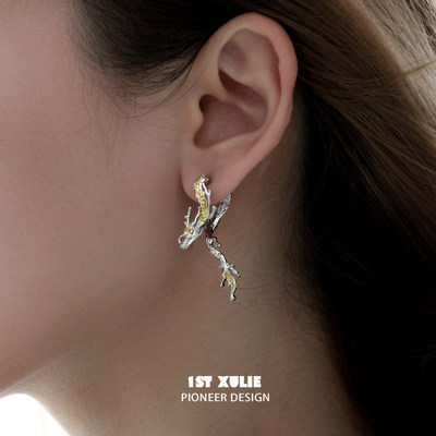 1STXULIE游龙新中式耳钉925银针原创小众设计高级感耳环耳饰