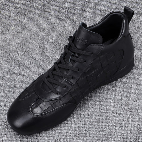 新款男士瘦版裂纹牛皮高帮皮鞋潮