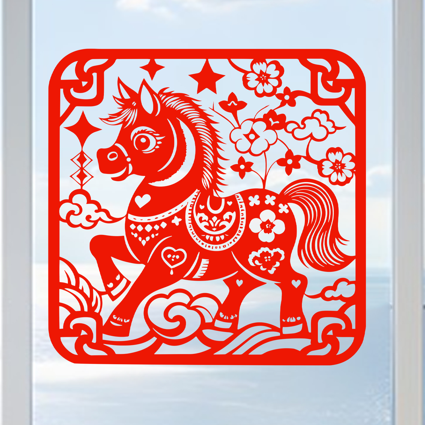 马年窗花12生肖马剪纸生肖静电贴纸玻璃贴窗户2026新年春节水贴