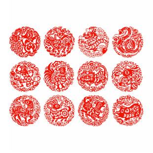 鼠牛虎兔龙蛇马羊猴鸡狗猪12生肖动物窗花剪纸静电贴纸玻璃贴门