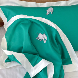 吉祥如意 外贸尾货60支纯棉贡缎刺绣大象卡通单人枕套枕芯套48x74