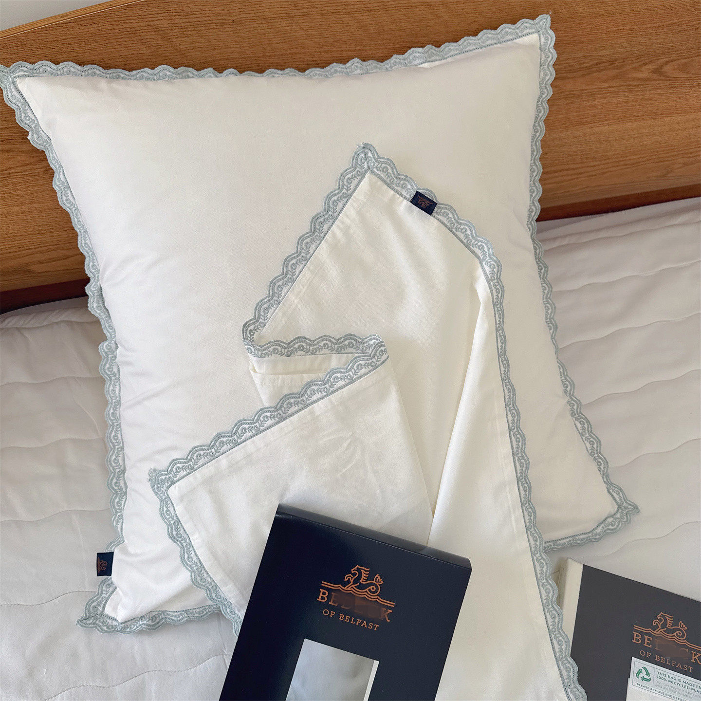 出口英国 外贸原单纯棉刺绣小花边蕾丝靠垫抱枕套65x65cm北欧简约