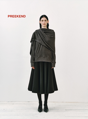 Preekend 灰色宽松版型连衣围巾领针织上衣
