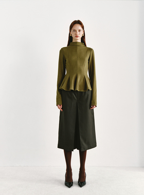 PREEKEND 小高领荷叶边长袖针织上衣