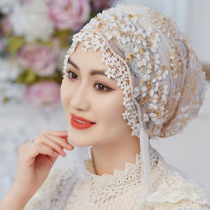 包头帽女流苏帽子纱巾回盖头真丝绣花重手工帽套头头巾帽遮发帽
