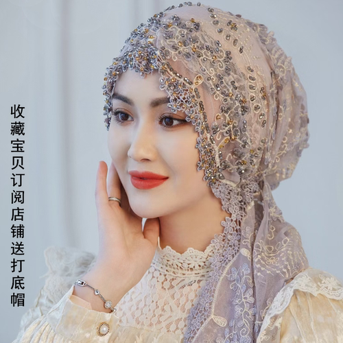 头巾女包头帽手工女时尚串珠帽子