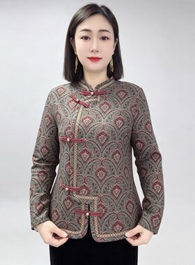 中老年女装妈妈打底衫冬加厚保暖一体绒小衫洋气新中式旗袍上衣
