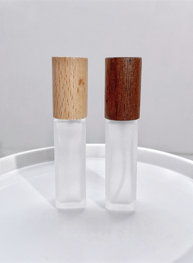 榉木胡桃木磨砂香水玻璃瓶子10ml 方形香水按压瓶香水喷雾分装器