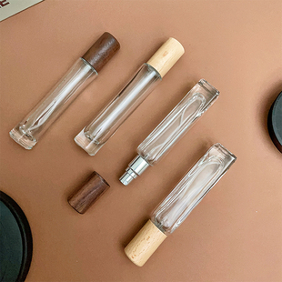 螺口圆柱小样分装 香水瓶方形榉木盖喷雾瓶15ML胡桃林按压空瓶喷瓶