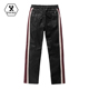 直筒长裤 潮流休闲修身 4168 黑色条纹拼接皮裤 宇犀原创设计高品男装