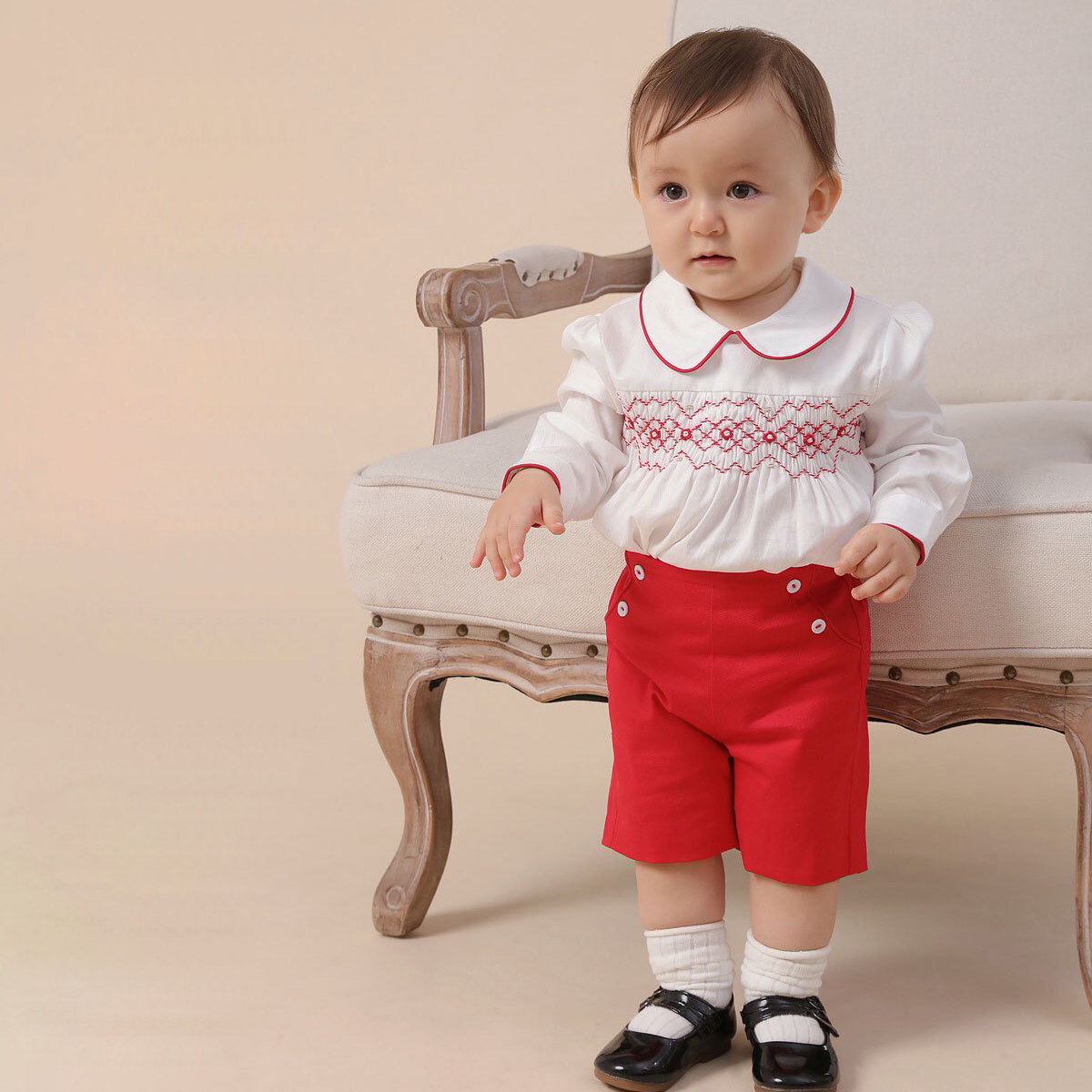 秋西班牙风纯棉手工中性宝宝套装