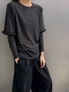 2026新款Dress Queen正品新款纯色烫银圆领百搭打底衫休闲上衣