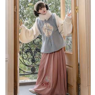 素羽华裳 御冬心事 明制比甲汉服女新款改良马面裙加厚毛呢秋冬装