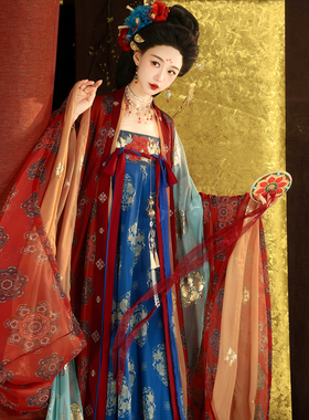 素羽华裳 盛唐公主 唐制汉服女齐胸襦裙复原风大袖衫红色春夏套装