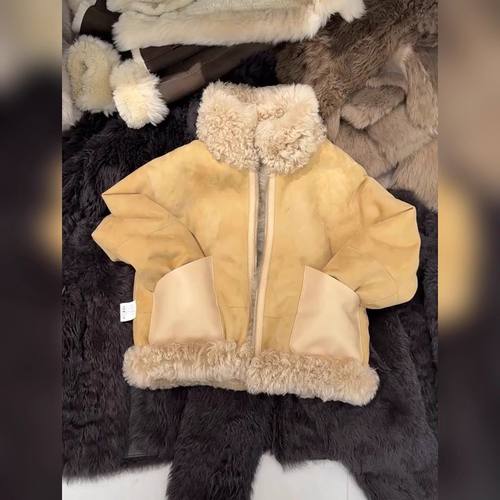 时尚立领香风拼接拉链羊羔毛外套