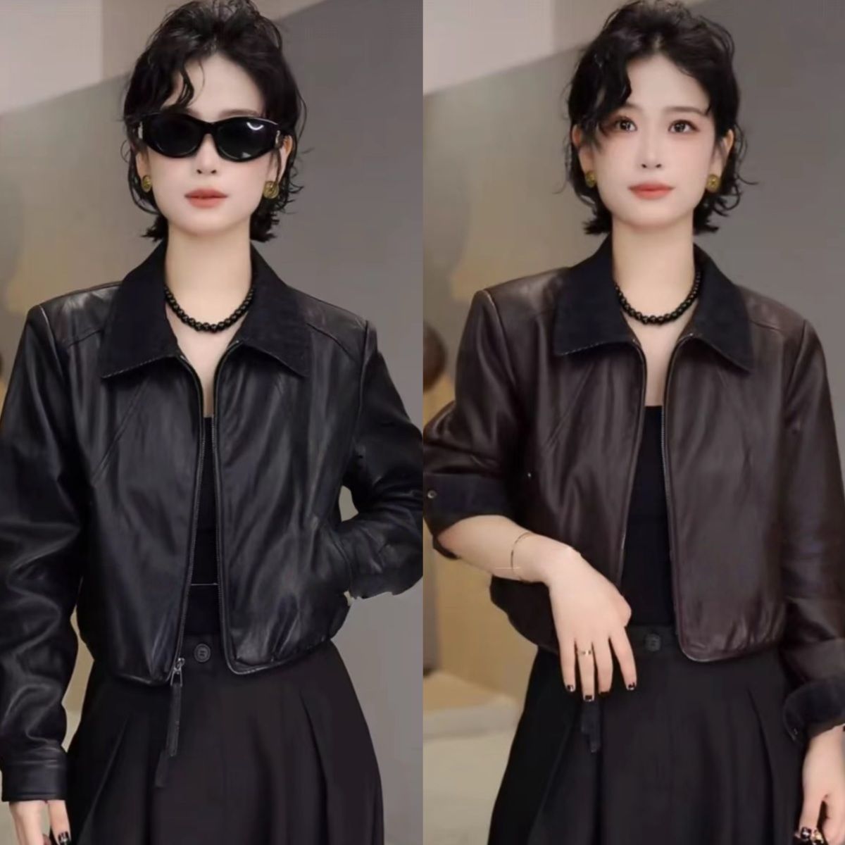 翻领气质减龄百搭撞色短款外套女