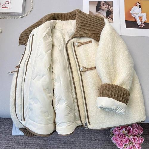 韩系高级感翻领拉链长袖棉服