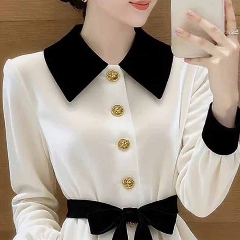 白色丝绒衬衫女2026春季高级感轻奢减龄洋气独特别致收腰撞色上衣,女装/女士精品,大码内搭,淘宝优惠券,粉丝福利购,淘宝优惠卷