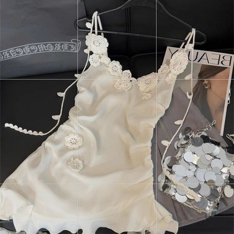 立体钩花吊带背心女不规则飘带荷叶边2025夏季仙气百搭收腰上衣女,女装/女士精品,背心吊带,淘宝优惠券,粉丝福利购,淘宝优惠卷