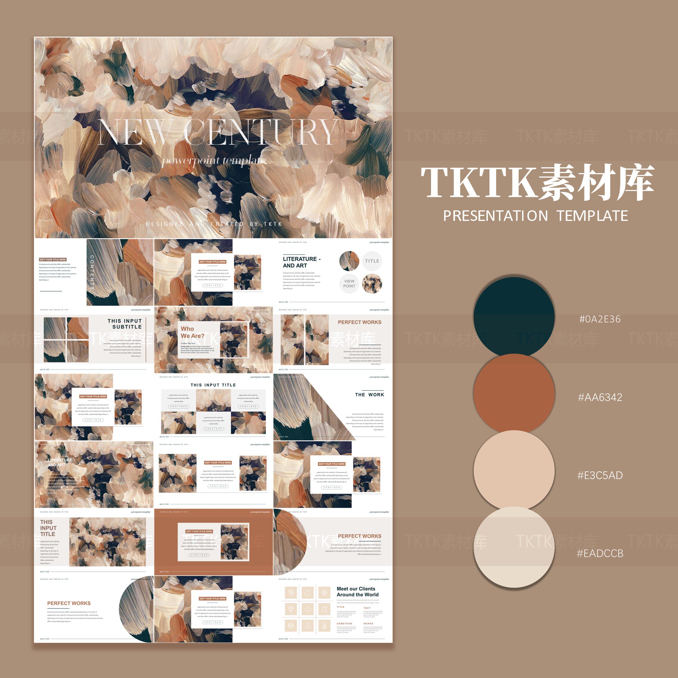 tem129莫兰迪色系油画风简约素雅高级感商务工作汇报ppt模板