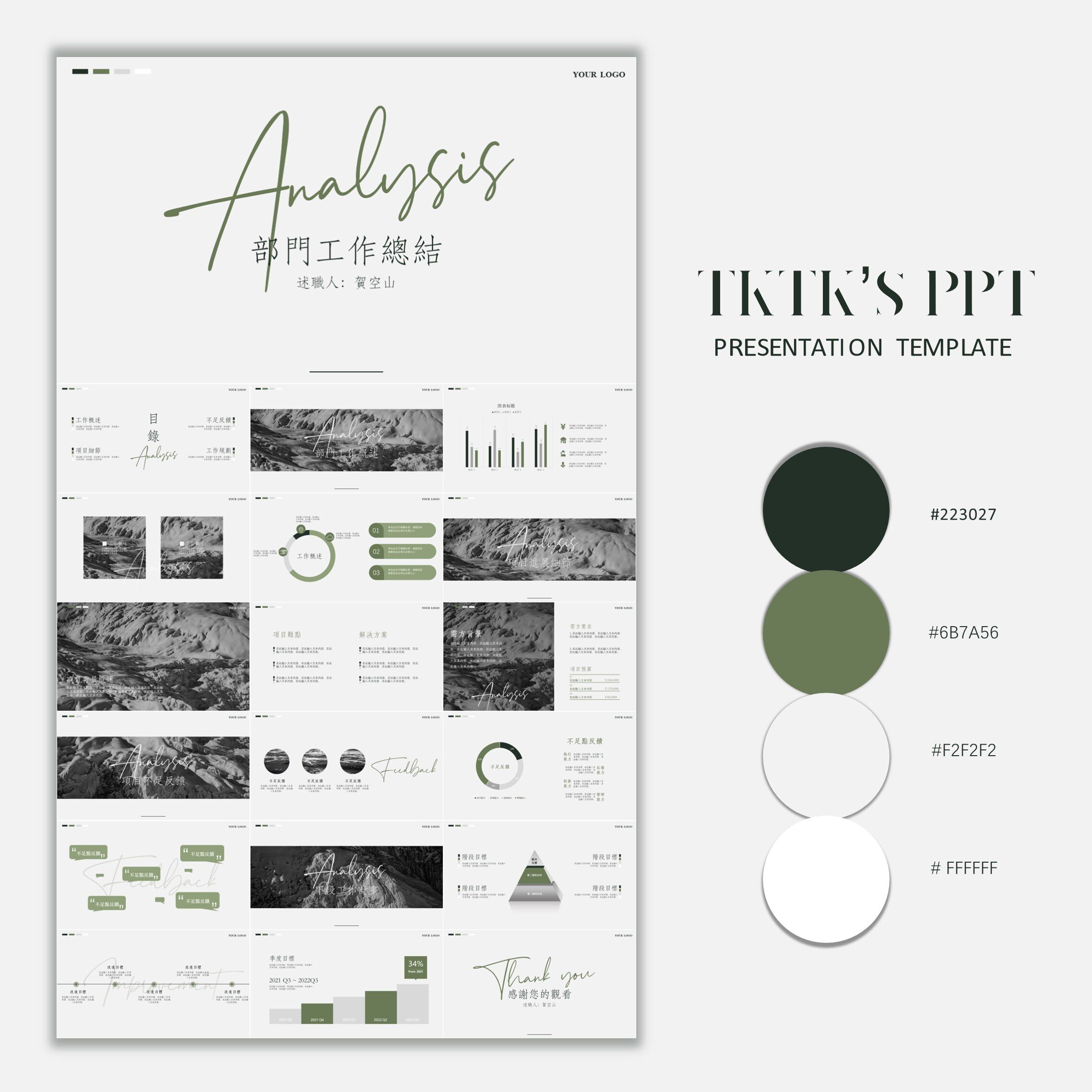 068牛油果绿色极简商务风工作述职汇报ppt模板【tktk】