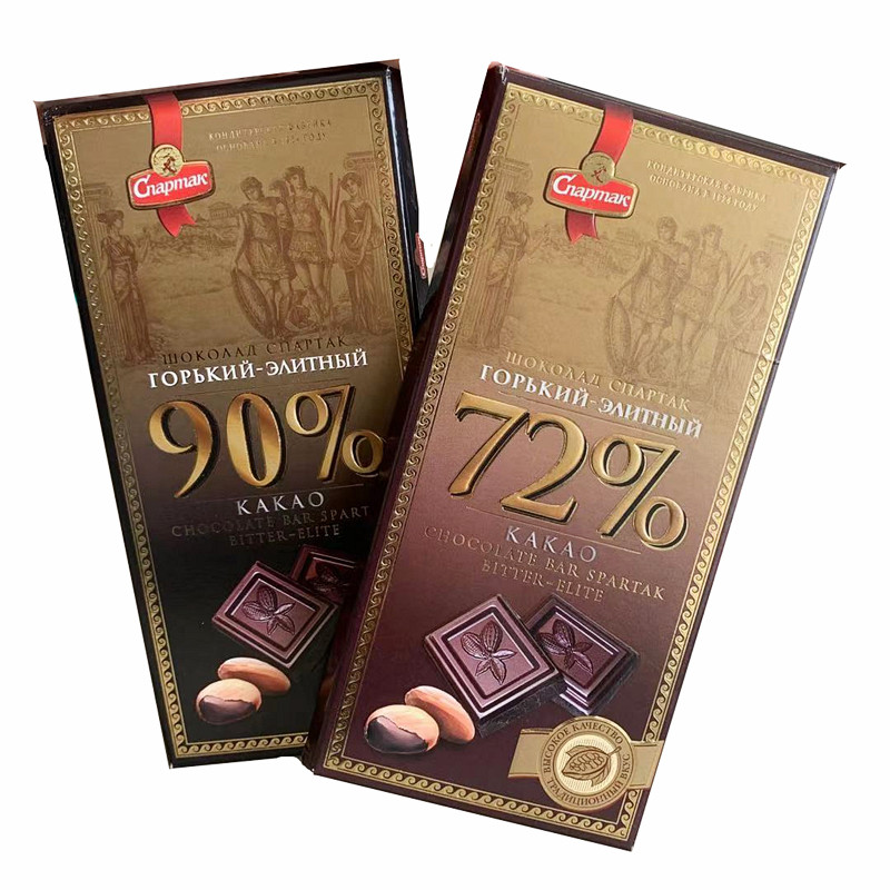 俄罗斯进口斯巴达克黑巧克力90%72%56%纯可可脂苦味巧克力90g包邮
